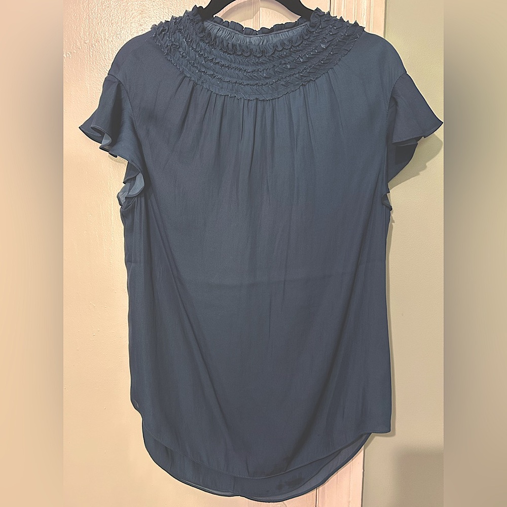 Elegant Navy Blue Halston Heritage Women's Blouse Smock neck sz 4